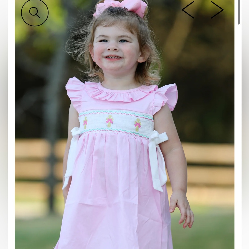 Smocked Easter Embroidered Ruffles Girls Pink Dress, size 4